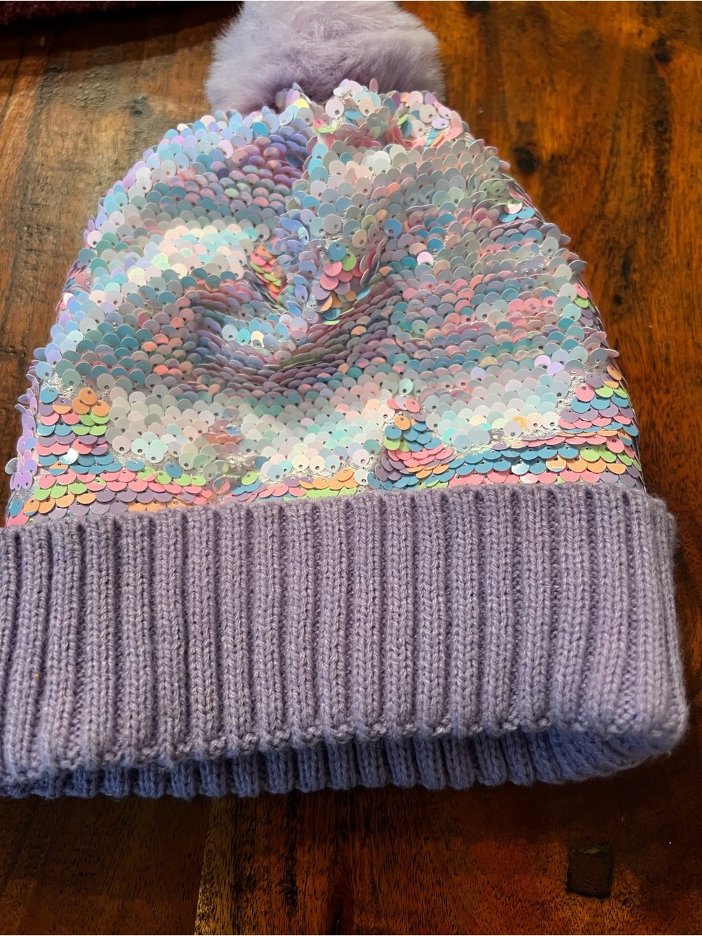 Sequined Pom Pom Kids Beanie - Lilac